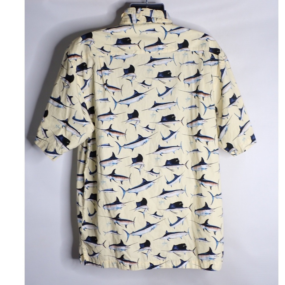 Guy Harvey Men's Marlin Sailfish All Over Print Button Down Shirt Yellow XL - Picture 4 of 4
